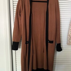 Philosophy Rust Brown Long Cardigan with Black Trim